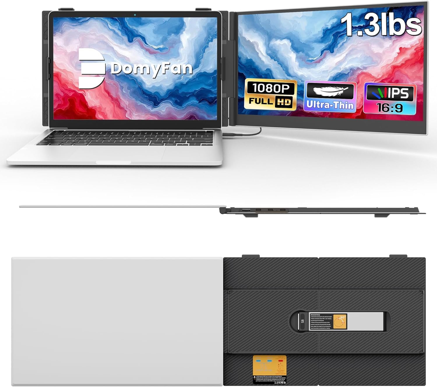 domyfan Portable Monitor, Ultra-Light 600g, 14" Dual Screen Ful