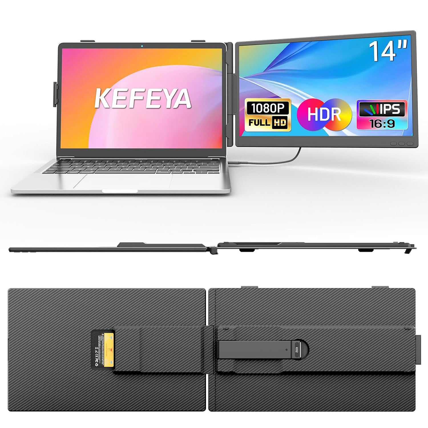 KEFEYA Laptop Screen Extender, 14'' Portable Monitor for Lapto