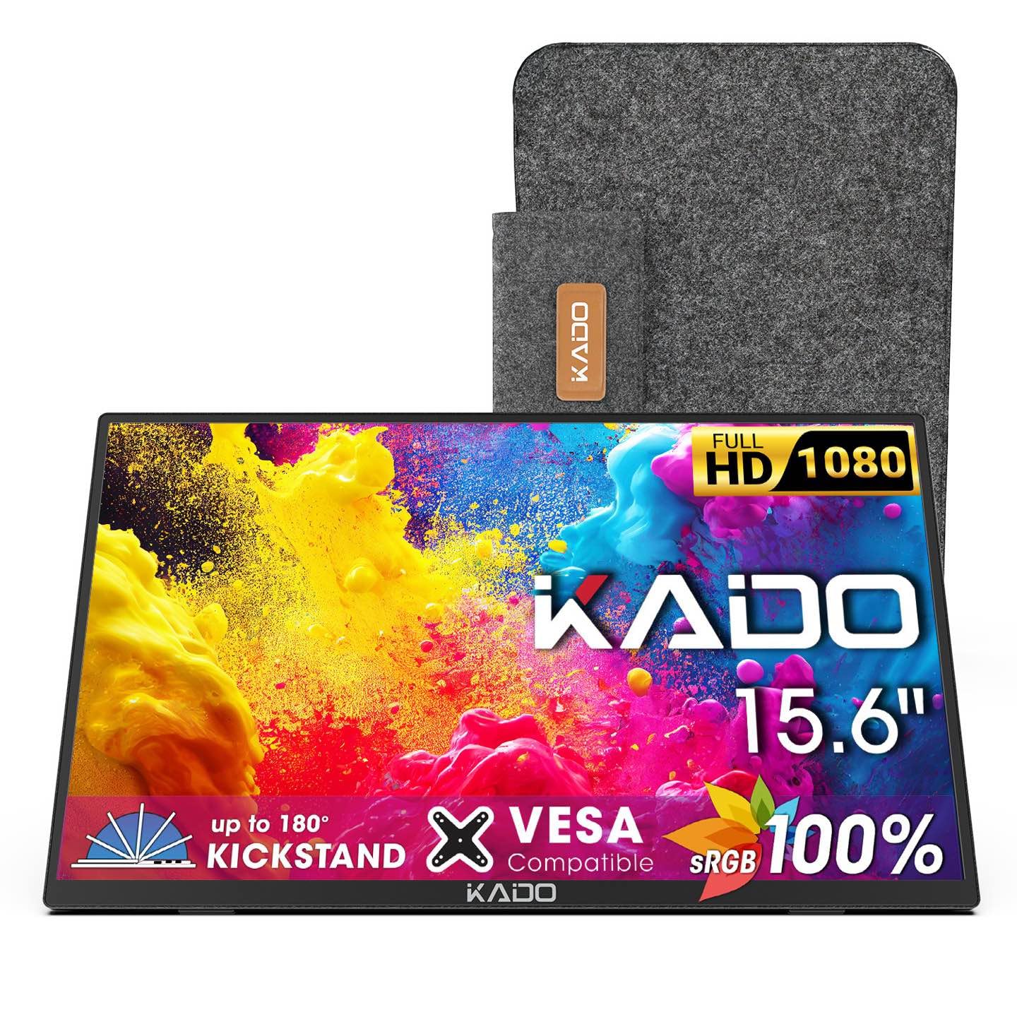 Kado Portable Monitor 15.6" 1080p, 100% sRGB USB-C HDMI Gami
